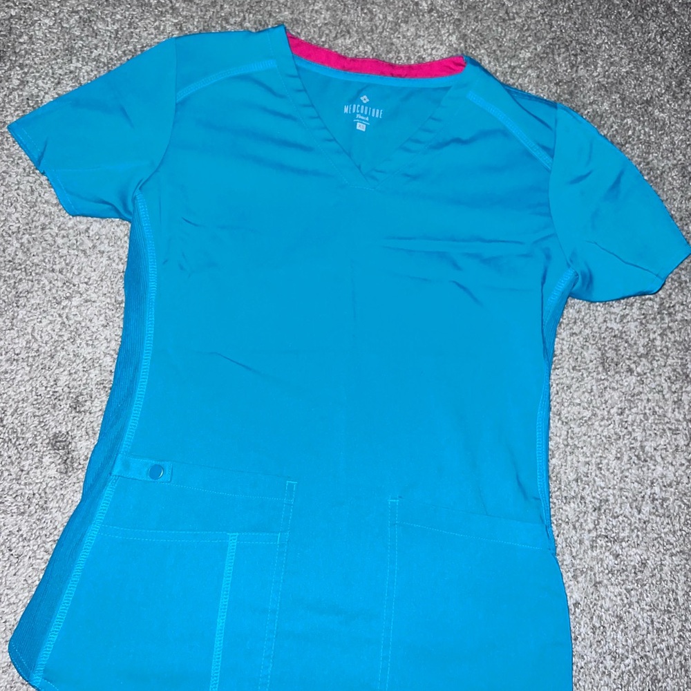 MeoCouture Blue and Pink Scrub Top